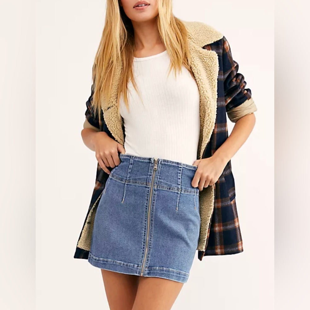 Free People Zip Up Virgo Mini Jean Skirt We The Free Blue Denim 29 2333